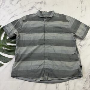 Kuhl Mens Button Up Shirt Size XXL Gray Stripe Short Sleeve Snaps Cotton Nylon